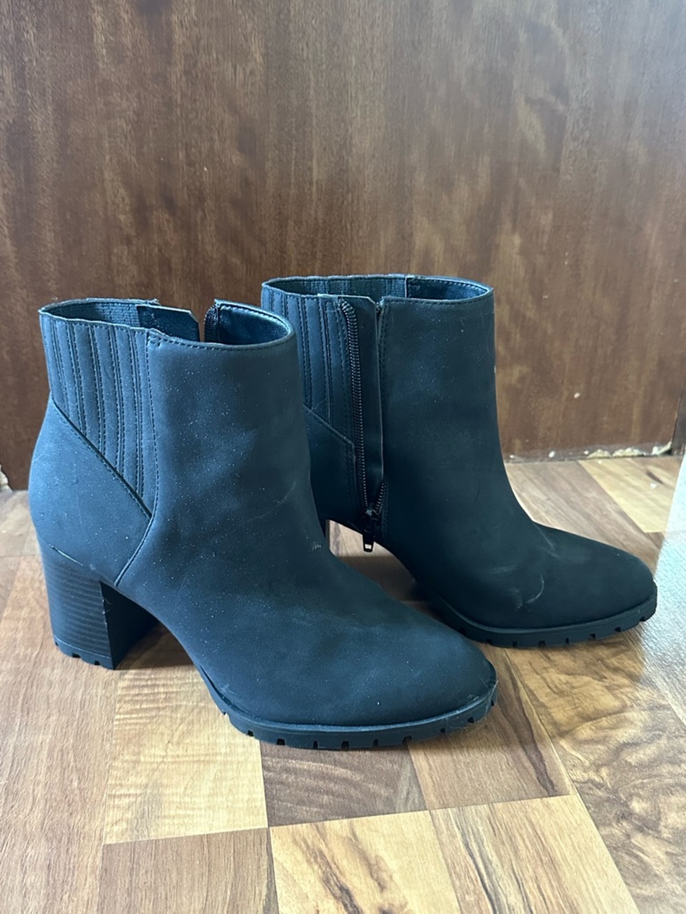 Kelly & Katie Black Suede-Look Ankle Booties with Block Heel